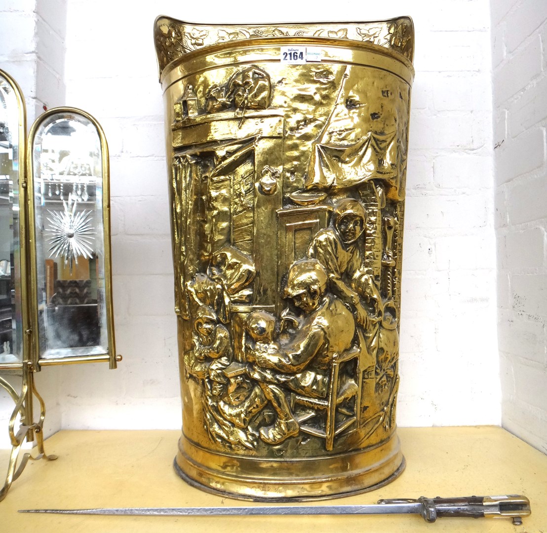 Appraisal: A brass coal bin th century modelled as a harvesting