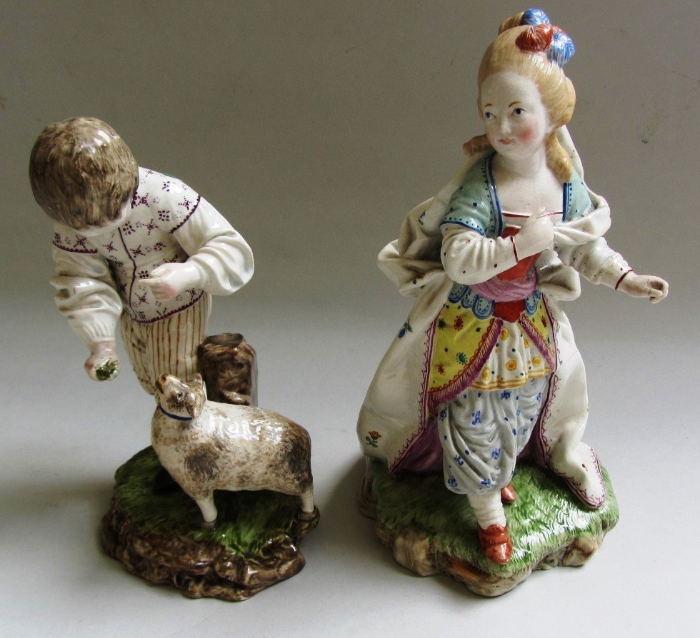 Appraisal: Two Hochst Damm pottery figures th century one of a