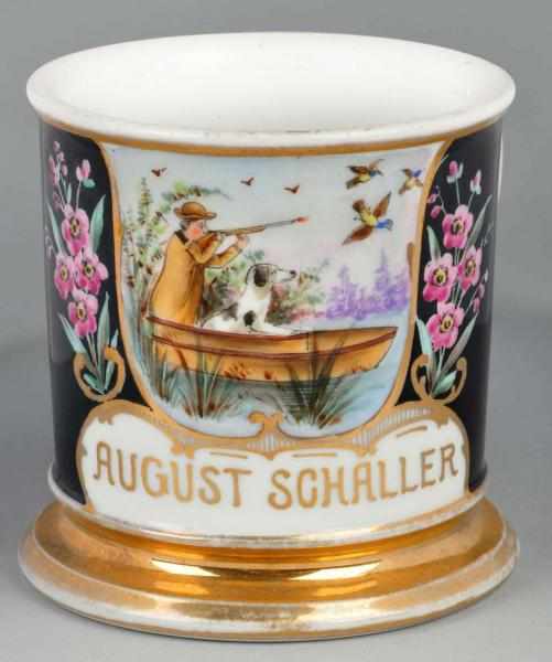 Appraisal: Duck Hunter Dog in Boat Shaving Mug Description Gilt name