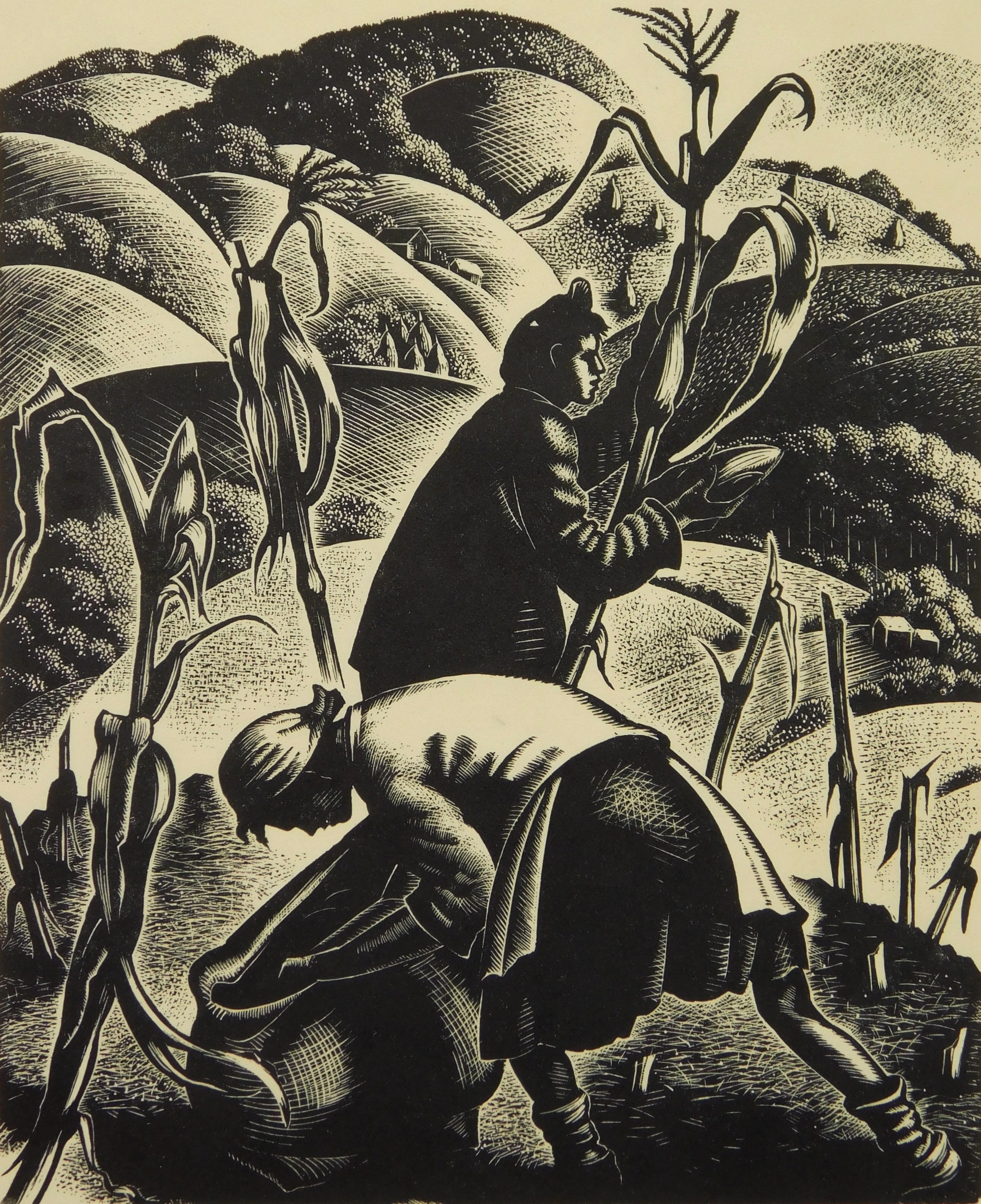 Appraisal: Clare Leighton - Pulling Corn'' Fletcher - wood engraving -