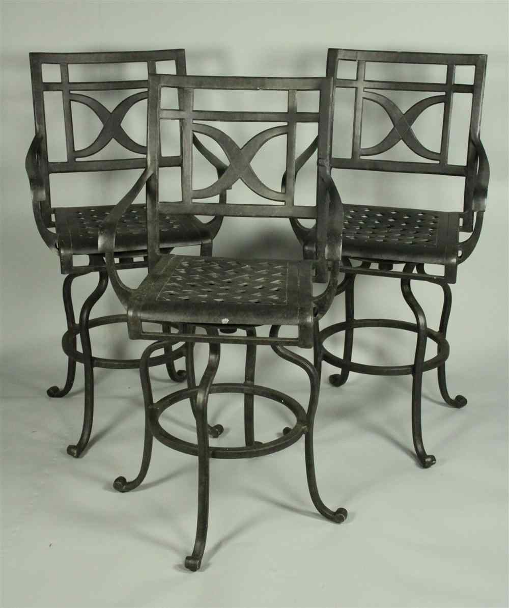 Appraisal: SET OF THREE BLACK METAL BAR STOOLS each on a