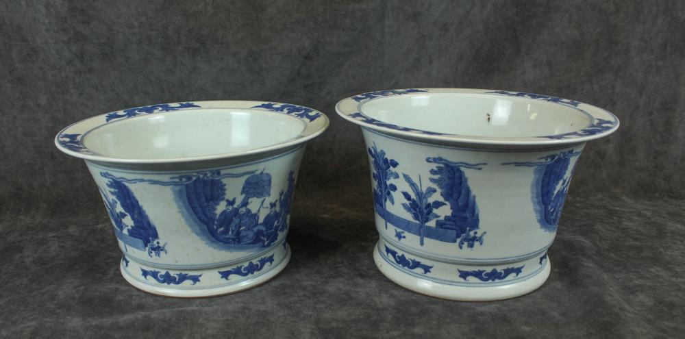 Appraisal: TWO SIMILAR CHINESE BLUE UNDERGLAZE PORCELAIN PLANTERS the bottoms with