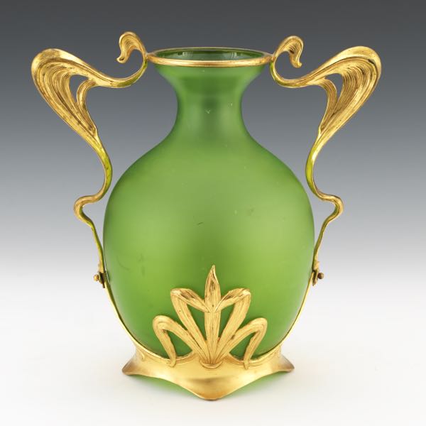 Appraisal: ART NOUVEAU EMERALD GREEN GLASS VASE WITH GILT METAL MOUNTS