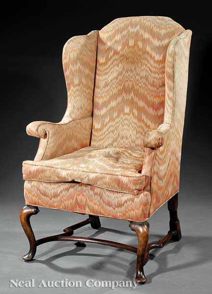 Appraisal: A Queen Anne Carved Walnut Wing Chair th c of