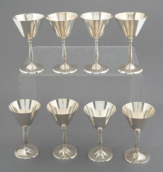 Appraisal: A set of eight sterling stemmed cupsMonogrammed AFS Height in