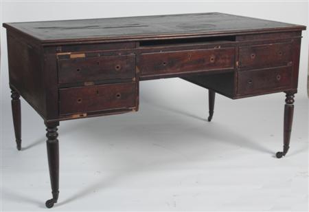 Appraisal: A th century mahogany partners' desk the reeded rectangular top