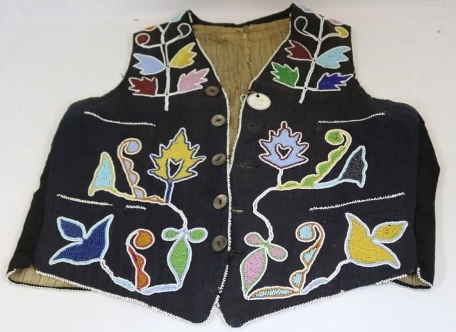 Appraisal: LATE TH C WINNEBAGO BEADED VEST WITHGEOMETRIC FLORAL DESIGN BLACK