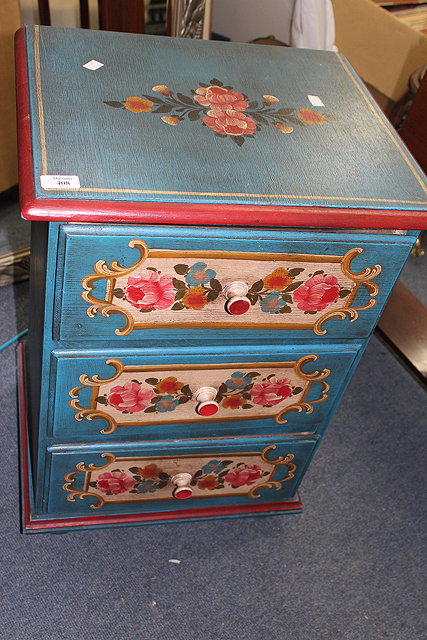 Appraisal: A SMALL SIZED BLUE AND RED PAINTED CHEST of three