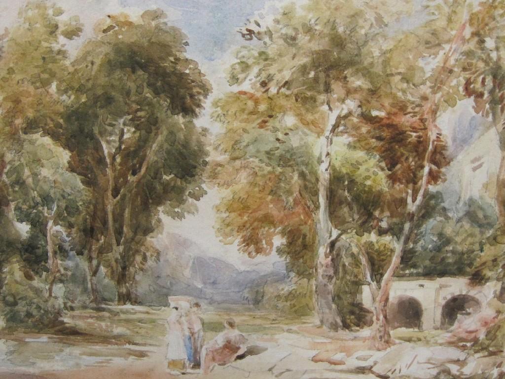 Appraisal: DAVID COX A wooded Landscape with three figures resting near