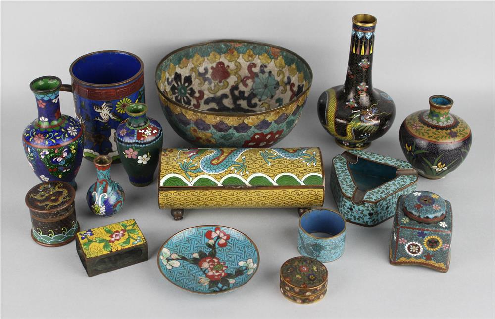 Appraisal: GROUP OF FIFTEEN CLOISONNE ENAMEL PIECES including five small vases