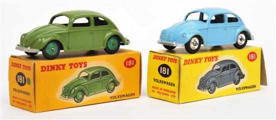 Appraisal: Two Dinky Volkswagens one lime green mid-green hubs in illustrated