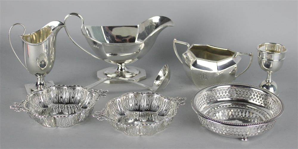 Appraisal: GROUP OF SILVER TABLEWARES including two pierced circular sweetmeat dishes