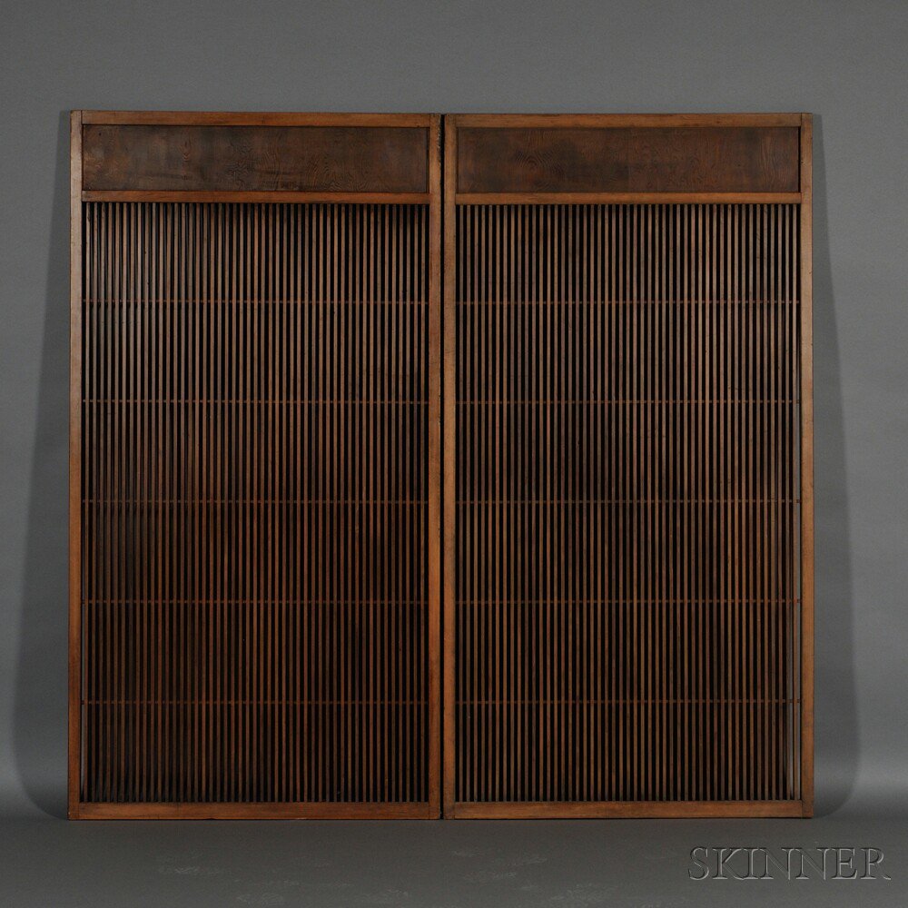 Appraisal: Two Wood Sliding Doors Japan th century vertical squared openwork