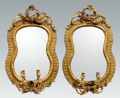 Appraisal: Pair fine Continental girandoles each with carved and gilt wood