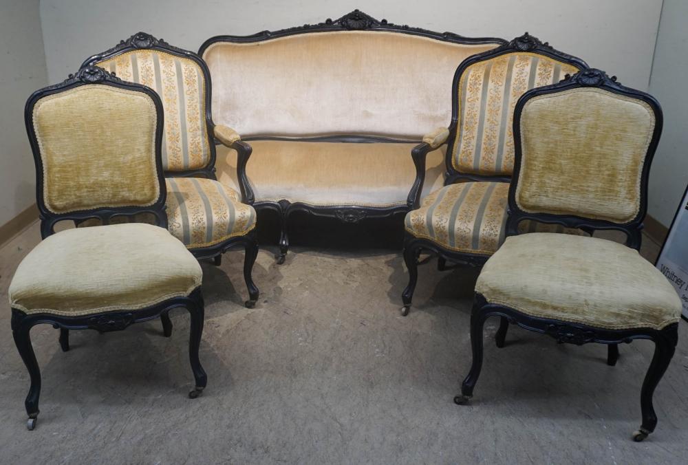 Appraisal: LOUIS XV STYLE EBONIZED AND FLORAL BLUE AND GOLD CUT