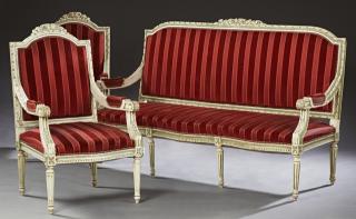 Appraisal: Three Piece French Louis XVI Style Polychromed Uph Three Piece