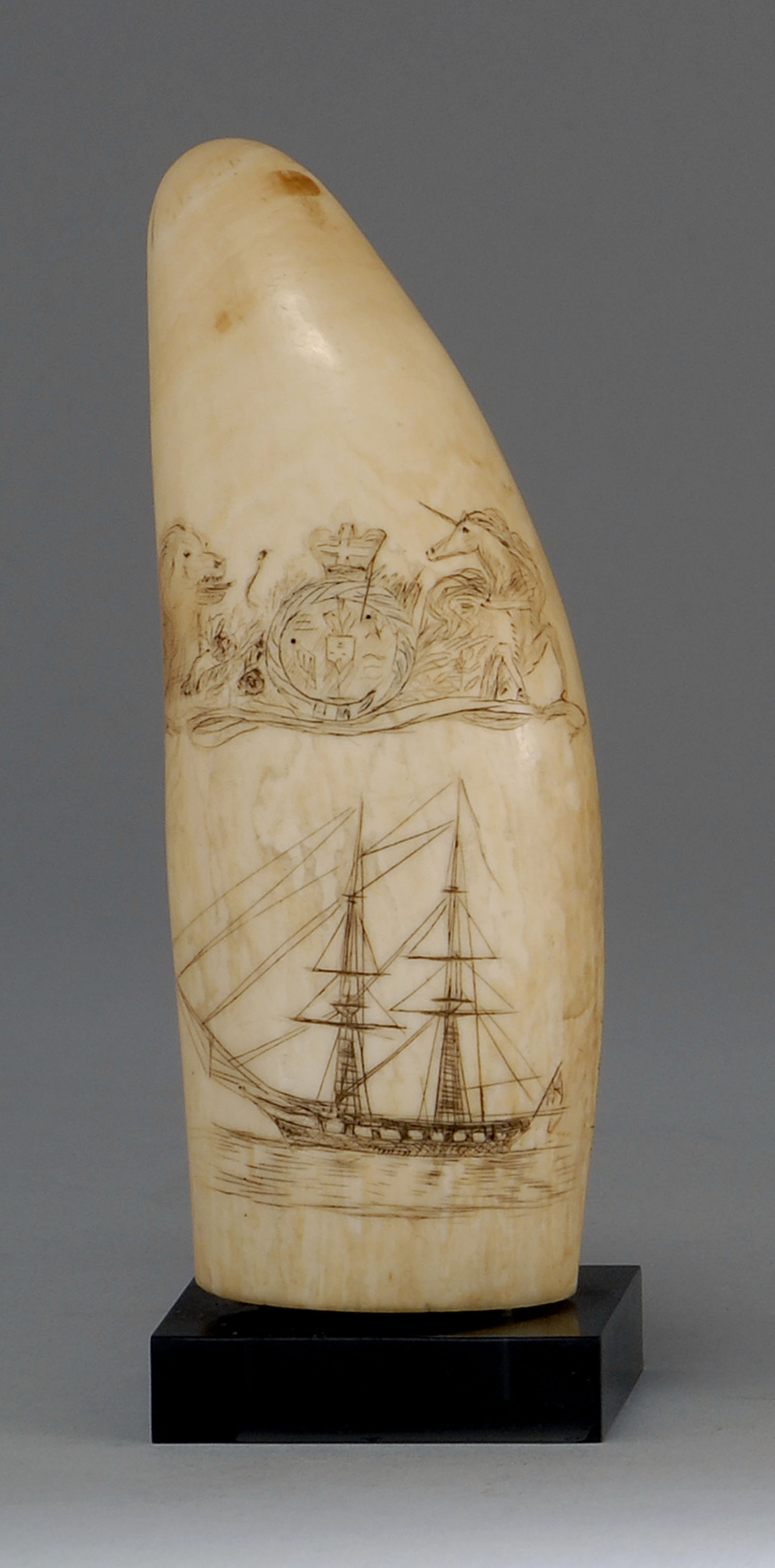 Appraisal: SCRIMSHAW WHALE'S TOOTH English Mid- th CenturyNot available for international