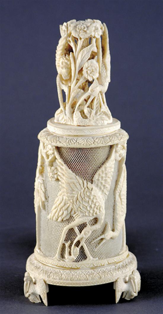 Appraisal: Japanese style carved ivory lamp first quarter th centurycarved with