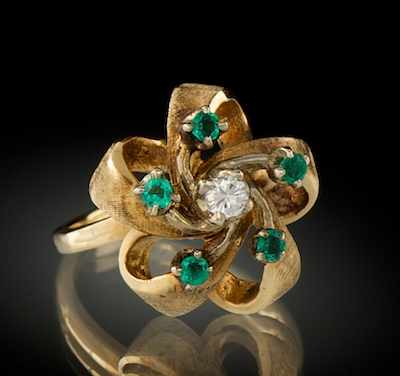 Appraisal: A Ladies' Diamond and Emerald Ring k yellow gold ring