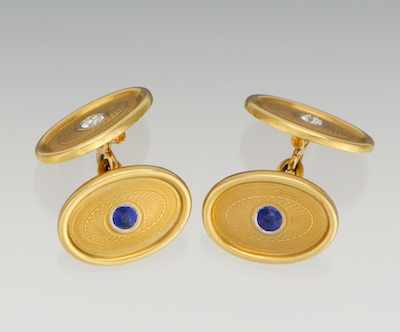 Appraisal: A Pair of Sapphire and Diamond Cufflinks k yellow gold