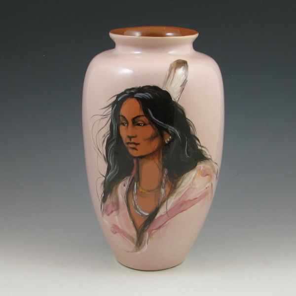 Appraisal: Rick Wisecarver vase with hand-painted decoration of a beautiful Native