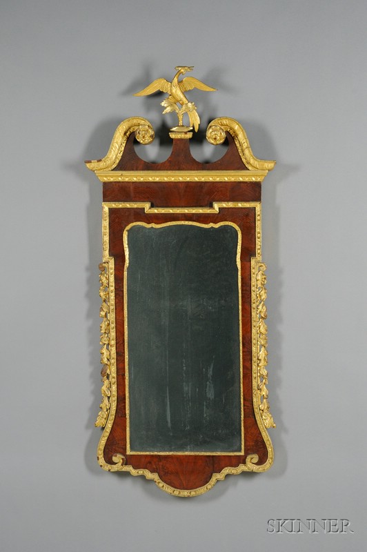 Appraisal: Georgian Carved Giltwood and Mahogany Veneer Mirror lg in