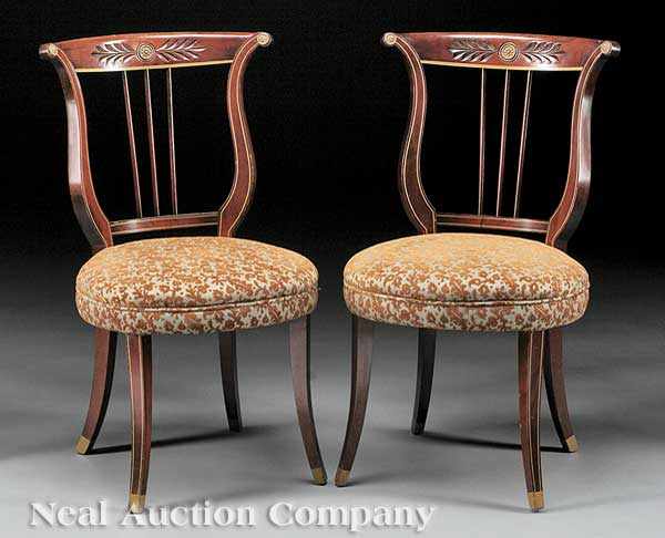 Appraisal: A Pair of Directoire-Style Carved Mahogany and Gilt-Decorated Side Chairs