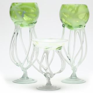 Appraisal: Contemporary Sculptural Glass Goblets and Compote each supported by thin