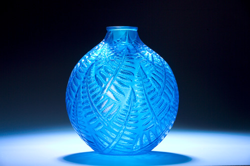 Appraisal: R LALIQUE Vase Espalion electric blue ca Engraved R Lalique