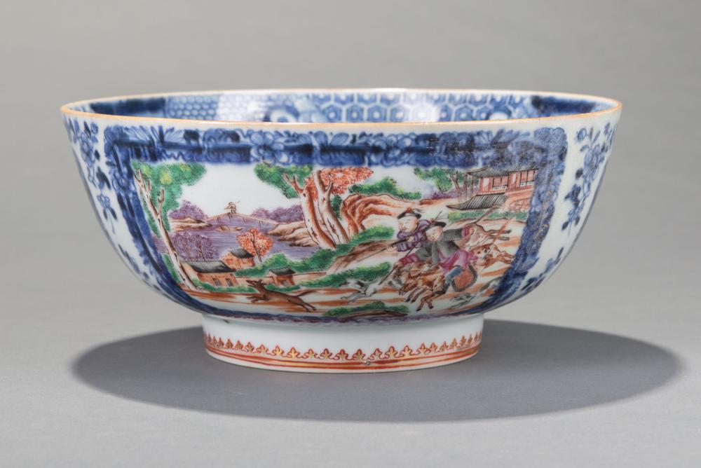 Appraisal: Chinese Export Mandarin Palette Porcelain Hunt Scene Bowl th c