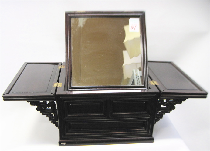 Appraisal: CHINESE WOOD VANITY BOX top opens to reveal mirror with