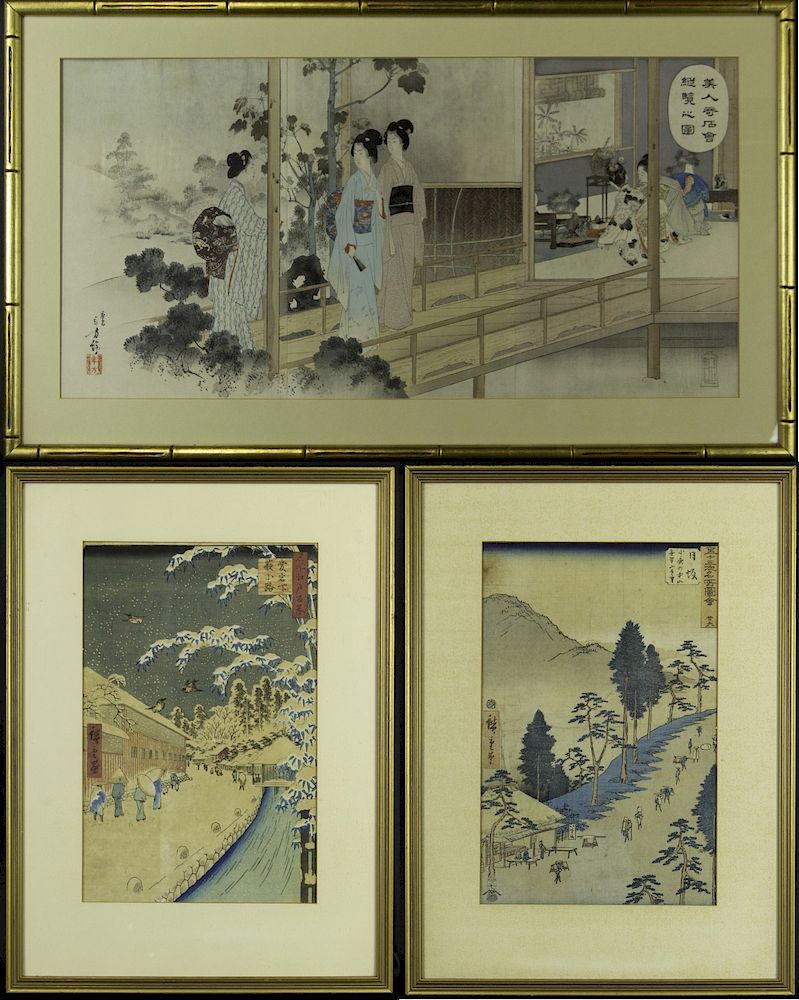 Appraisal: Group of Japanese Woodblock Prints Including one triptych by Toshikata