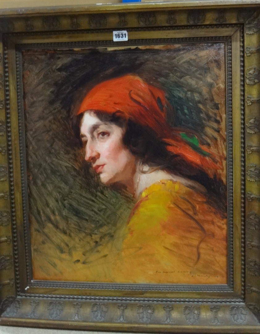 Appraisal: Louis Maistre - Head study of a gypsy woman oil