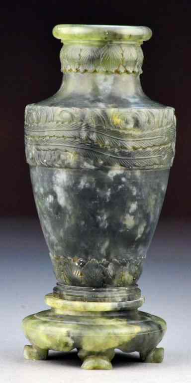 Appraisal: Chinese Qing Carved Soapstone Vase On StandThe vase dyed to