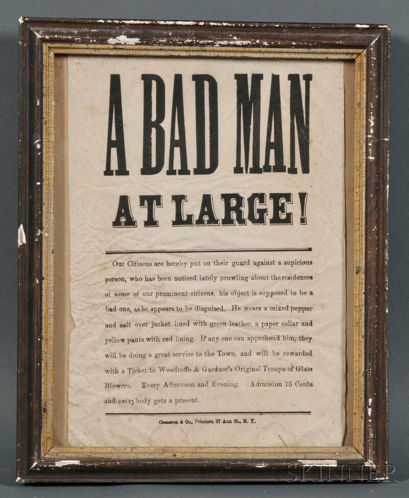 Appraisal: Framed A BAD MAN AT LARGE Broadside Cameron Co Printers