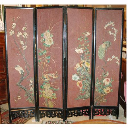 Appraisal: Chinese Painted Wood Four-Panel Screen Estimate -