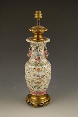 Appraisal: A famille rose vase table lamp with gilt brass mounts