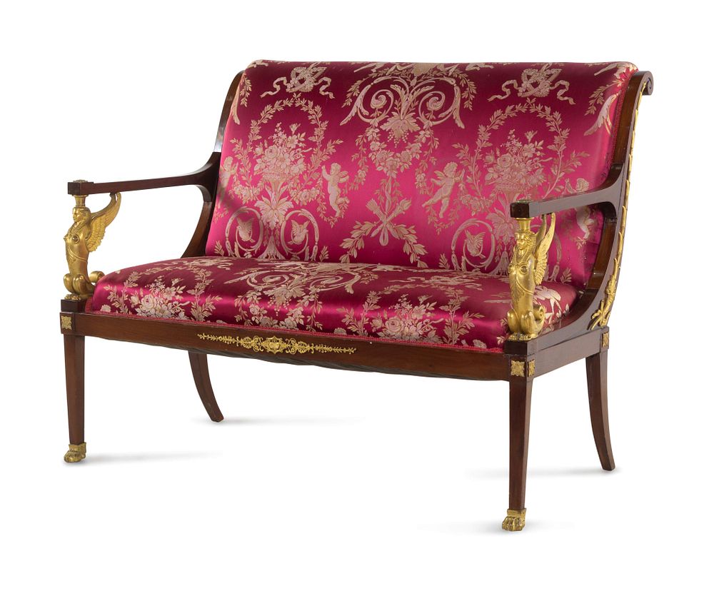 Appraisal: An Empire Gilt Bronze Mounted Mahogany Settee An Empire Gilt