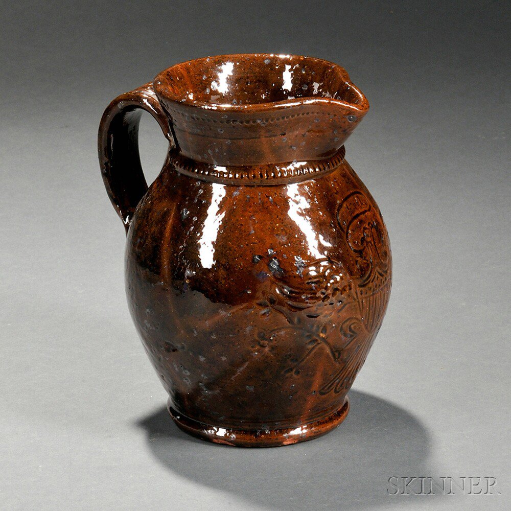 Appraisal: Glazed Sgraffito-decorated Redware Jug possibly Jacob Medinger - Montgomery County