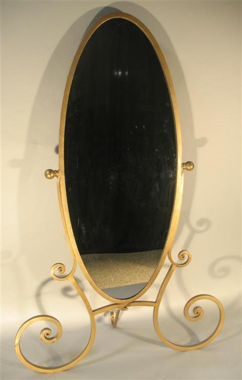 Appraisal: HOLLYWOOD REGENCY STYLE CHEVAL MIRROR Freestanding gilt painted iron frame