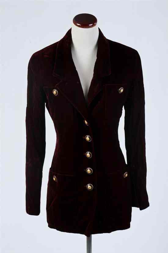 Appraisal: CHANEL MAROON VELVET JACKET Decorative chanel buttons Chanel Boutique Chanel