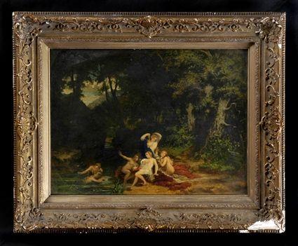 Appraisal: EUROPEAN SCHOOL NUDES BATHING IN A WOODED LANDSCAPE Oil on