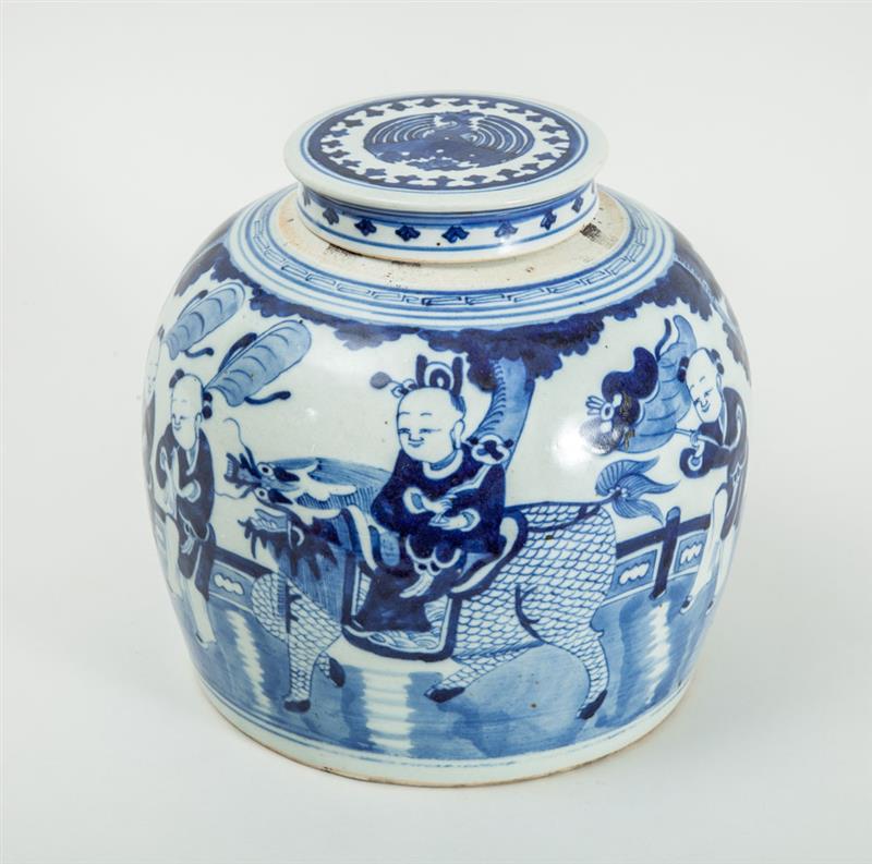 Appraisal: CHINESE BLUE AND WHITE PORCELAIN LARGE JAR AND ASSOCIATED COVER