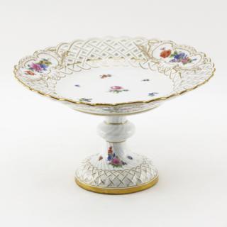 Appraisal: Meissen Porcelain Hand Painted Reticulated Tazza Meissen Porcelain Hand Painted