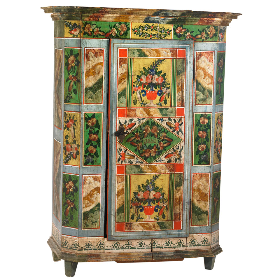 Appraisal: Austrian Painted Pine Armoire all-over painted decoration and dated height