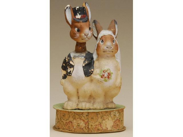 Appraisal: Rabbit Bride and Groom Candy Box Germany ca molded and