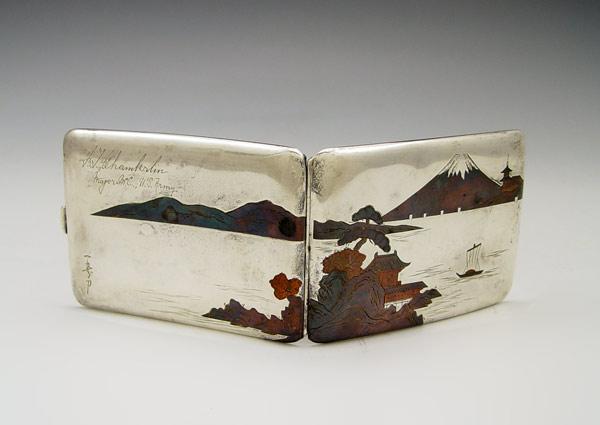 Appraisal: SILVER JAPANESE SCENIC CIGARETTE CASE silver with mixed metal inlay