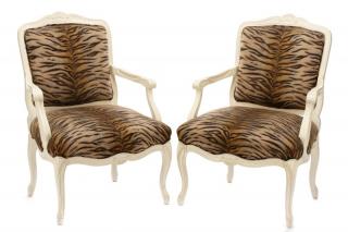 Appraisal: Pair Louis XV Style Animal Print Armchairs American late th