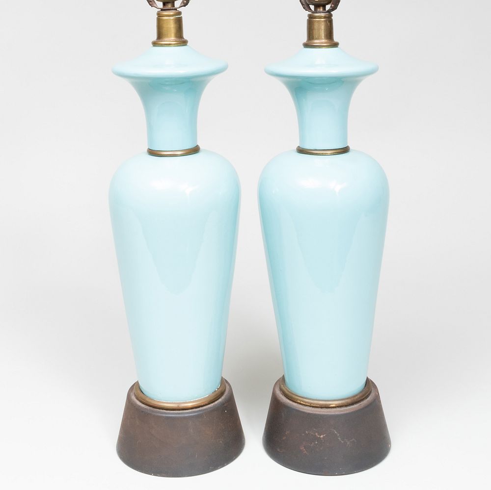 Appraisal: Pair of Blue Glazed Lamps x in diam Condition Minor