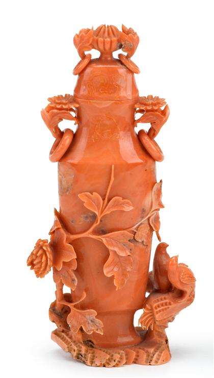 Appraisal: Chinese carved coral vaseH in